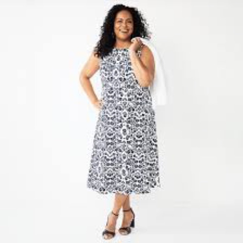 Plus Size Croft & Barrow® Fit & Flare Midi Dress
5X, Navy Folk Floral